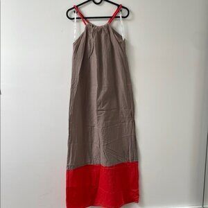 Kookai cotton silk maxi dress US2 grey orange/red halter-neck sleeveless